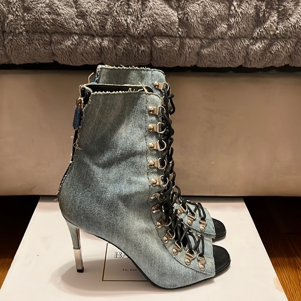 Balmain Denim Open Toe Bootie SZ 39, Same Day Ship 💗 Spring Clean Closet Sale💕